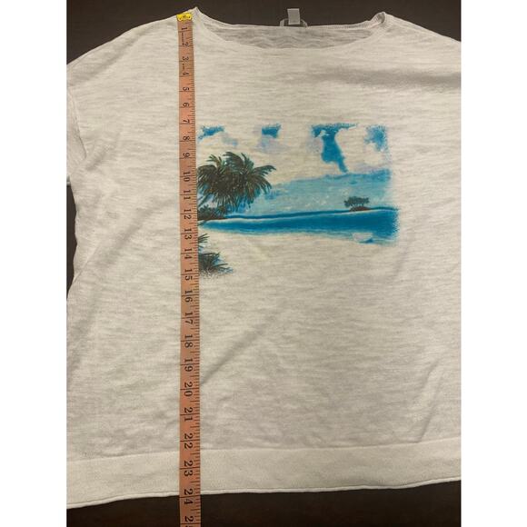 J. Jill Women’s XL Linen Cotton Lightweight Sweater Tropical Beach Scene Coastal - Picture 7 of 9